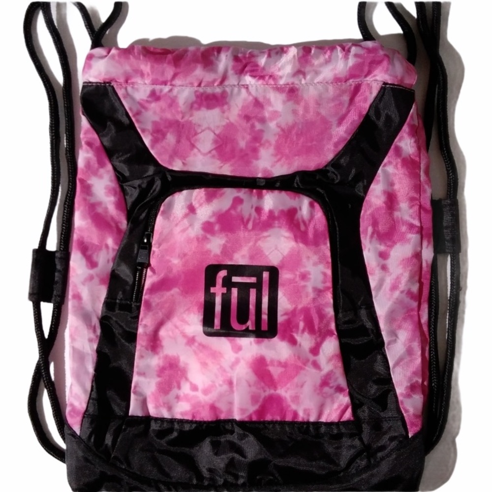 Vtg Fül Pink Tie Dye Drawstring Backpack Cinch Bag Retro Y2K Sport Streetwear